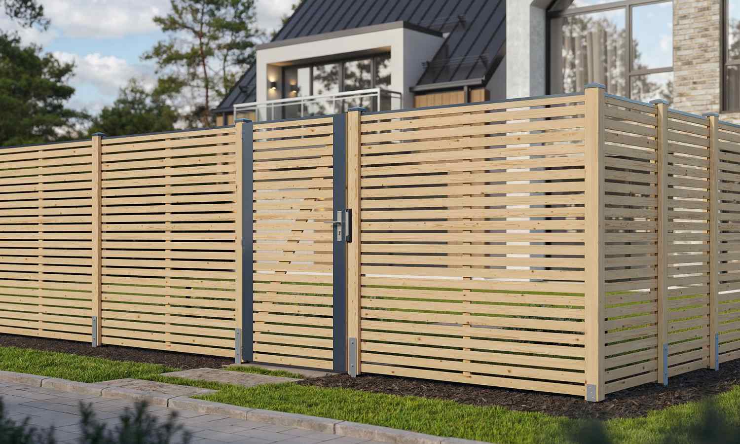 Sichtschutz-Zaun aus Holz mit T&uuml;r 80 cm - 2m hoch